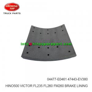 HINO500 VICTOR FL235 FL260 FM260  BRAKE LINING  04477-E0461 HINO500 VICTOR FL235 FL260 FM260  BRAKE LINING  04477-E0461